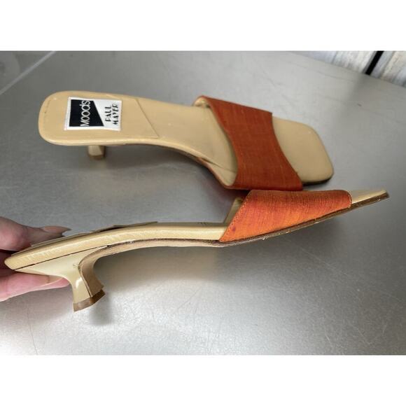 Vintage PAUL MAYER Moods Vero Cuoio Leather Kitten Heels Spain Size 7 Orange Y2K - Picture 3 of 5